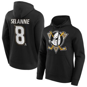 Anaheim Ducks Iconic Name & Number Graphic Hoodie - Black - Teemu Selanne 8 - Mens