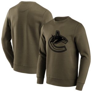Vancouver Canucks Iconic Preferred Logo Graphic Crew Sweatshirt - Khaki - Mens