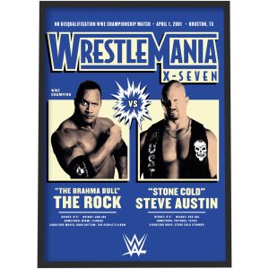 WWE The Rock Stone Cold WrestleMania Poster - Framed A3