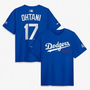 Men's Nike x KAWS Shohei Ohtani Royal Los Angeles Dodgers Name & Number Max90 T-Shirt