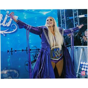 Charlotte Flair WWE Autographed 16" x 20" Entrance with Title Photograph - Signed in Black Ink