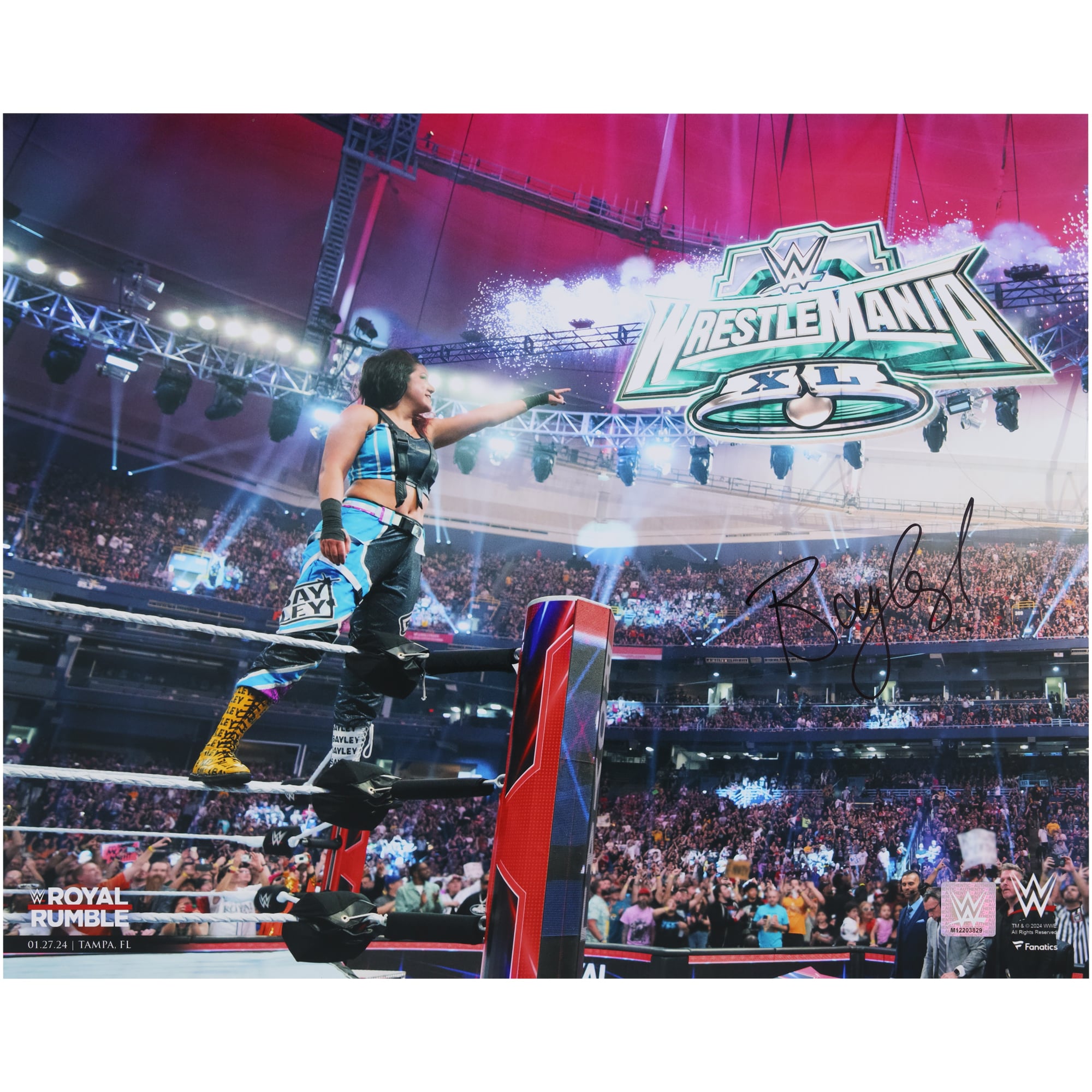 Bayley WWE Autographed 16″ x 20″ Royal Rumble 2024 Pointing Photograph Bayley WWE Autographed 16" x 20" Royal Rumble 2024 Pointing Photograph