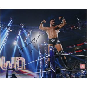 Austin Theory WWE Autographed 16″ x 20″ On Ropes Flexing Photograph Austin Theory WWE Autographed 16" x 20" On Ropes Flexing Photograph