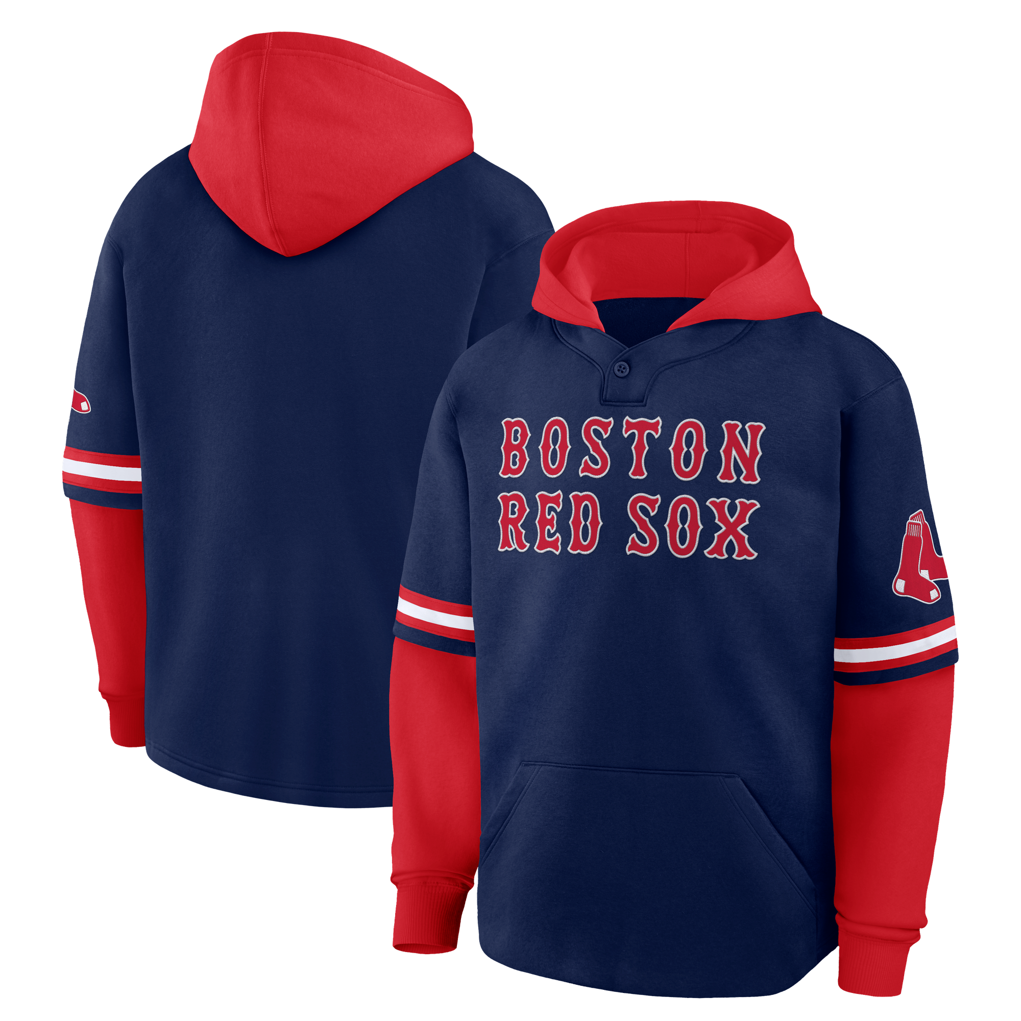 Boston Red Sox Layered Fleece Hoodie – Mens Boston Red Sox Layered Fleece Hoodie - Mens