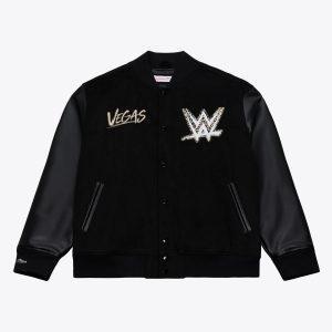 Men's Mitchell & Ness Black WrestleMania 42 Letterman Full-Snap Jacket