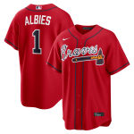Atlanta Braves Nike MLB Replica Alternate 2 Jersey - Red - Ozzie Albies - Mens