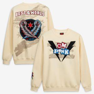 CM Punk Lightning Fists Crew Sweatshirt - Bone