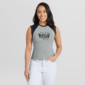 Women's WEAR by Erin Andrews Gray Rhea Ripley Cropped Raglan Tank Top