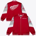 Detroit Red Wings Mitchell & Ness Throw It Back Heavyweight Satin Jacket Current - Scarlet - Mens