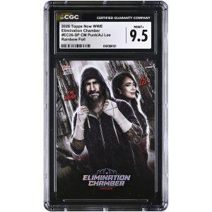 CM Punk & AJ Lee 2026 Topps Now WWE Elimination Chamber Rainbow Foil #EC26-SP CGC Authenticated 9.5 Card
