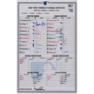 Aaron Judge New York Yankees Autographed Game-Used Lineup Card vs. Chicago White Sox on August 31