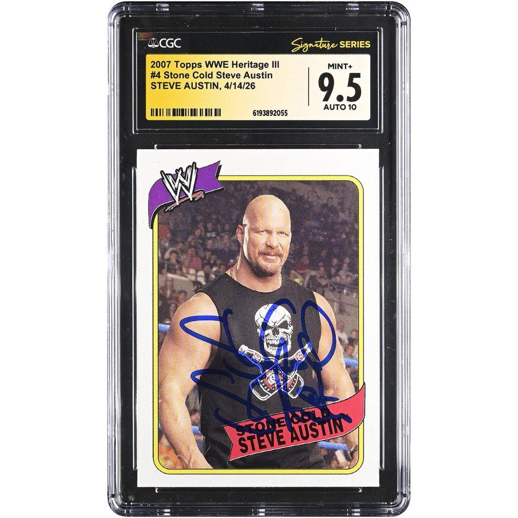 “Stone Cold” Steve Austin WWE Autographed 2007 Topps WWE Heritage III #4 CGC Fanatics Witnessed Authenticated 9.5/10 Card "Stone Cold" Steve Austin WWE Autographed 2007 Topps WWE Heritage III #4 CGC Fanatics Witnessed Authenticated 9.5/10 Card