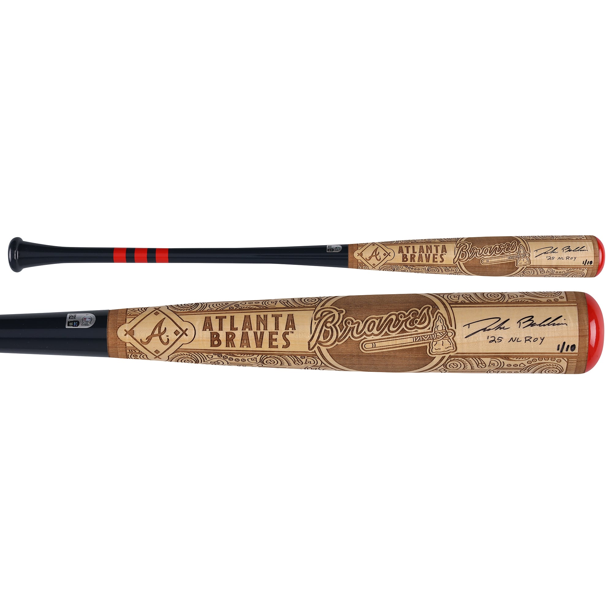 Drake Baldwin Atlanta Braves Autographed Pillbox Bat Company Mural Series Bat with “’25 NL ROY” Inscription – Limited Edition #1/10 Drake Baldwin Atlanta Braves Autographed Pillbox Bat Company Mural Series Bat with "'25 NL ROY" Inscription - Limited Edition #1/10