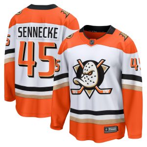 Anaheim Ducks Fanatics Road Breakaway Jersey - White - Beckett Sennecke - Mens