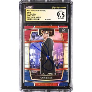 Gunther WWE Autographed 2022 Panini Select Red & Blue Retail #18 CGC Fanatics Witnessed Authenticated 9.5/10 Card