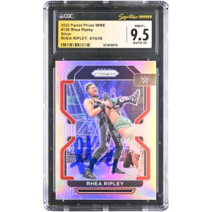 Rhea Ripley WWE Autographed 2022 Panini Prizm Silver #136 CGC Fanatics Witnessed Authenticated 9.5/10 Card
