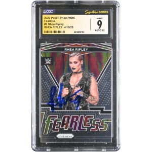 Rhea Ripley WWE Autographed 2022 Panini Prizm Fearless #6 CGC Fanatics Witnessed Authenticated 9/10 Card