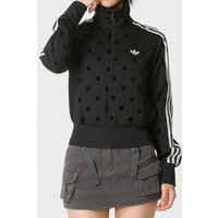 Adidas Trefoil KV1166 Women Knit Cropped Jacket Regular Fit Funnel Collar Full Zip Polka Dot Sports Outerwear Black